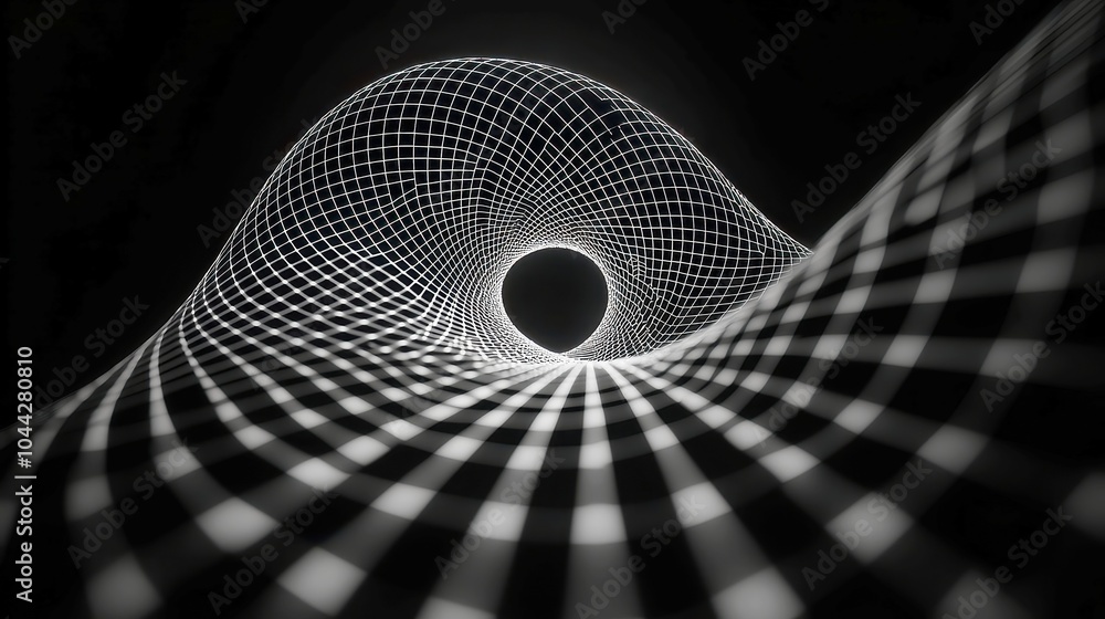 Poster spiral vortex wireframe technology, an abstract design featuring intricate lines and geometric patte