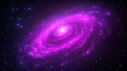 Fototapeta premium Spiral Galaxy Meditation, a mesmerizing purple spiral galaxy unfolds in a dark starry expanse, creating a tranquil backdrop for relaxation and meditation experiences.