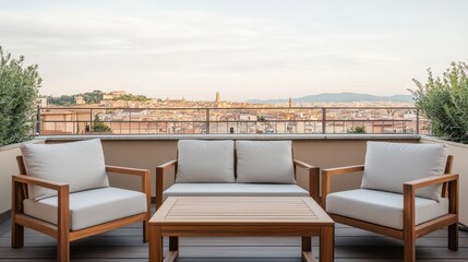Fototapeta premium Stylish Rooftop Terrace with Modern Furniture