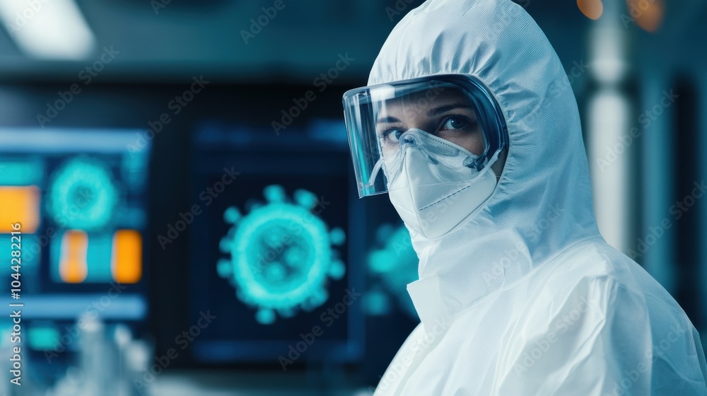 Poster scientist in a high-security laboratory handling virus