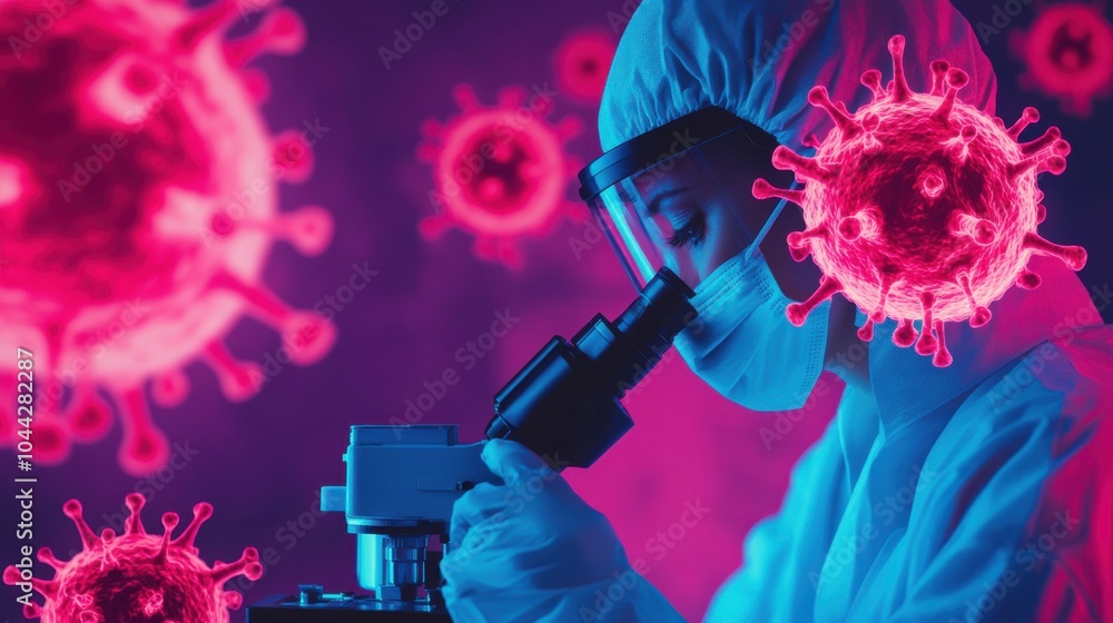 Poster scientist studying hiv virus in a laboratory setting