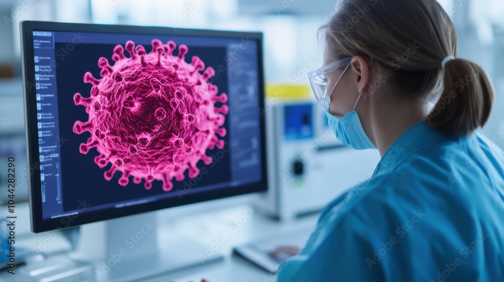 Poster scientist analyzing virus dna in laboratory setting