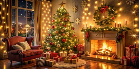 Obraz premium Cute Christmas Greeting Card Design with Festive Elements and Warm Colors for Holiday Cheer