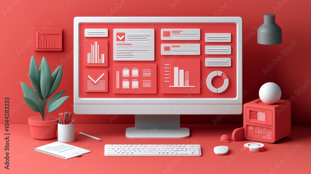 Poster 3d project planning tool display on desktop screen