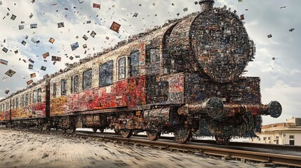 Obraz premium train mosaic on railway 