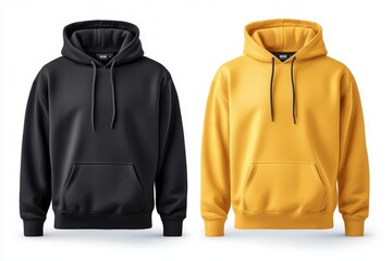 Two hoodies, one black and one yellow