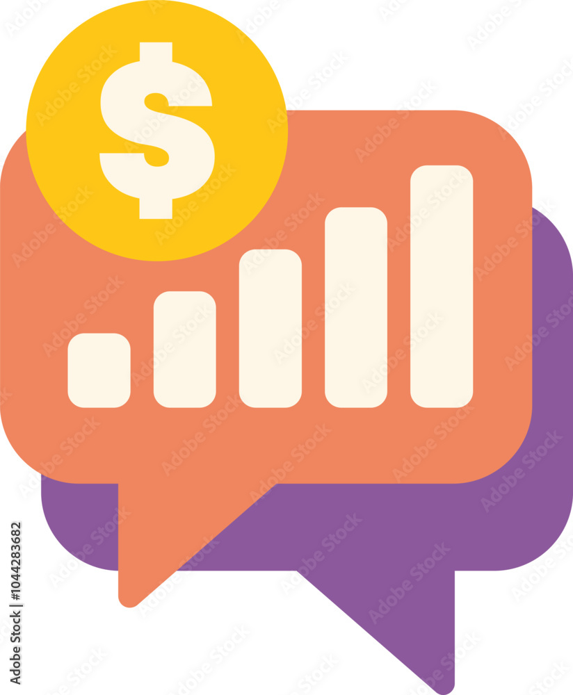 Poster speech bubble showing increasing bar graph with dollar sign icon, representing financial success and