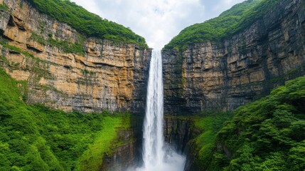 Fototapeta premium Majestic Waterfall Plunging into Deep Canyon