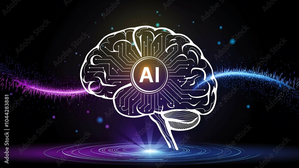 Poster futuristic glowing brain design with ai concept showcasing artificial intelligence-powered solutions
