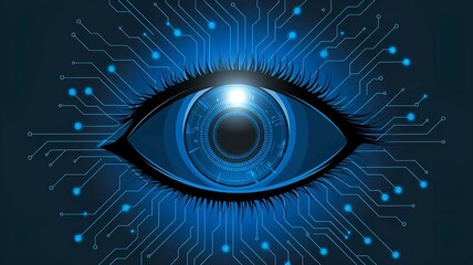 glowing blue digital eye concept symbolizing artificial intelligence cybersecurity futuristic technology and innovation in data-driven visual recognition systems