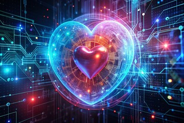 Obraz premium Digital Healthcare Innovation: Securing Heart Data with Advanced Cybersecurity Solutions