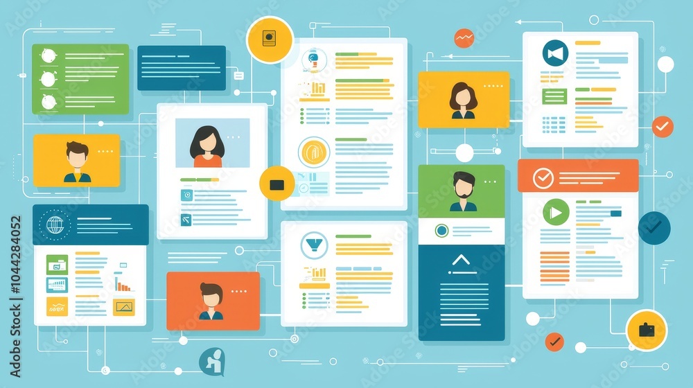 Poster flat design project management board overview