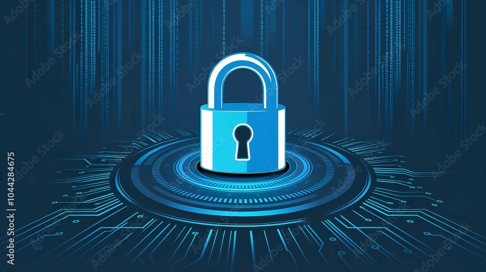 Poster secure padlock with blue glow representing data protection and internet security technology