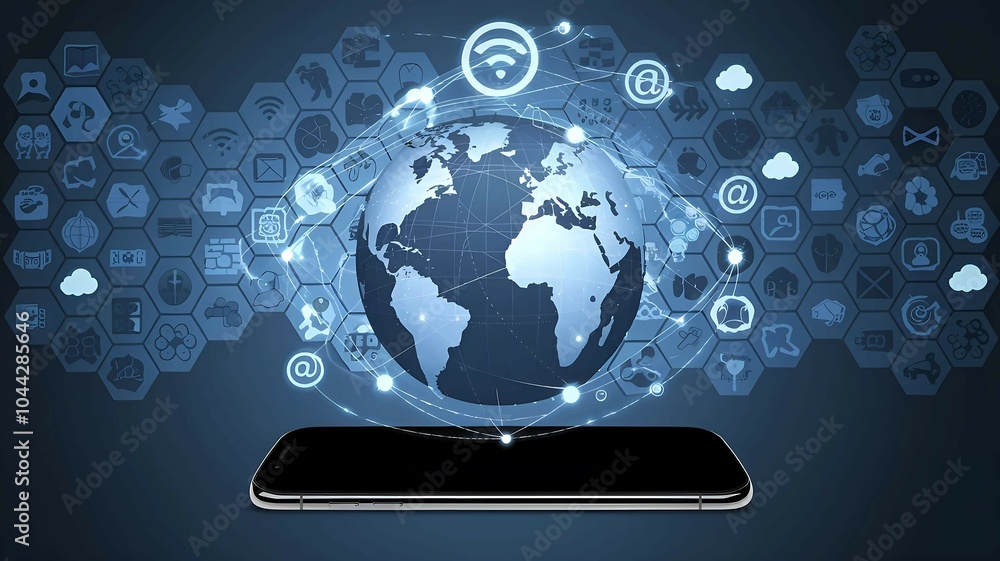 Poster digital globe with connected network illustrating global communication systems