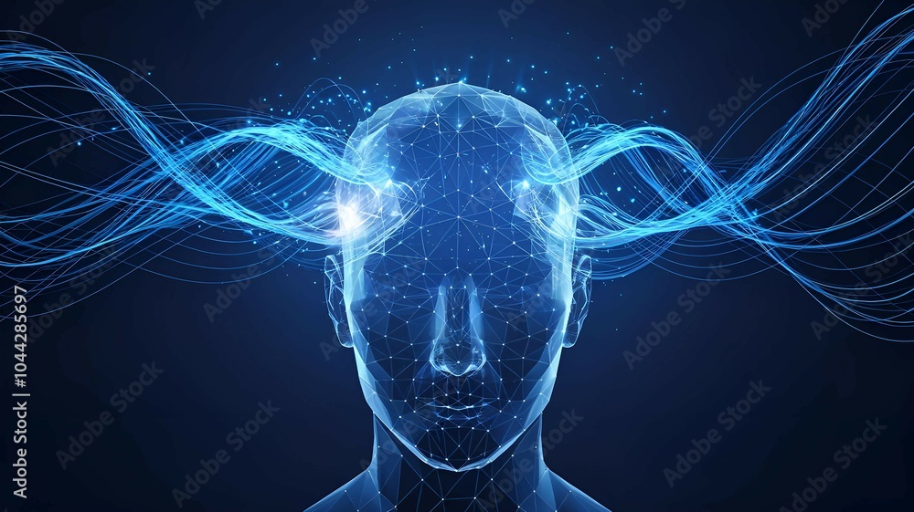 Poster digital human head with glowing neural connections representing artificial intelligence