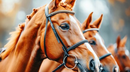 Stunning closeup of a horses head before training, showcasing the beauty and grace of equine athletes.