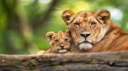 Obraz premium A lioness nurtures her playful cub in the wild, showcasing the beauty of animals in their natural habitat.