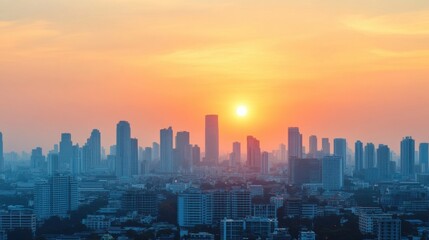 Fototapeta premium Peaceful Dawn Over Bangkok's Streets and Temples