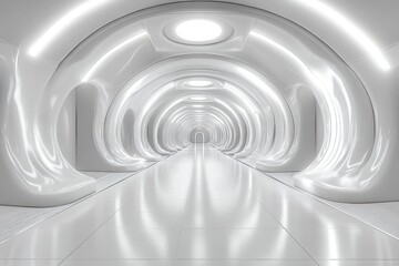 Obraz premium Futuristic White Tunnel with Curved Walls and Bright Lights