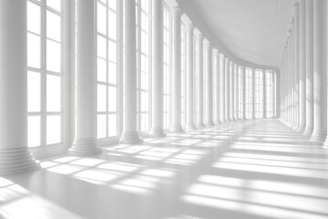 Fototapeta premium White Columns and Windows in a Curving Hallway