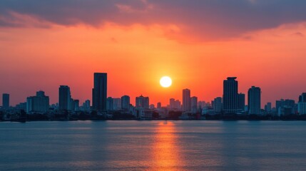 Sunset Over Chao Phraya River in Bangkok