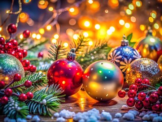 Festive Macro Photography of Christmas Ornaments and Decorations for Holiday Cheer