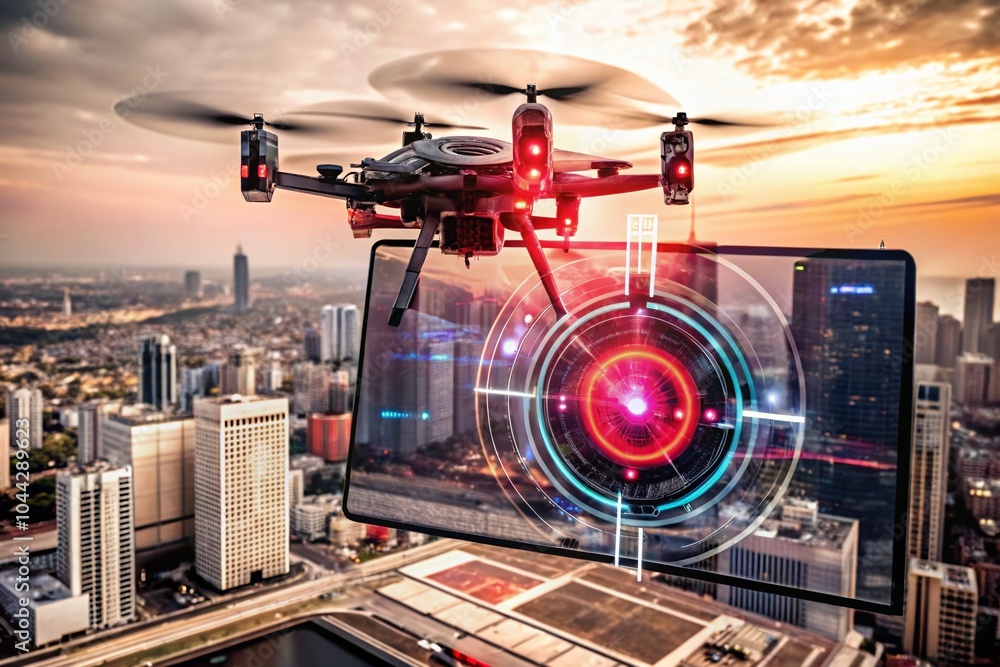 Aufkleber futuristic abstract hud ui design in drone photography capturing virtual system aesthetics for moder