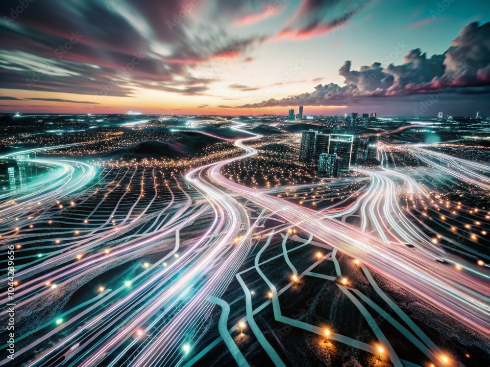 Poster futuristic ai concept with neural networks and data streams in vibrant colors and dynamic light effe