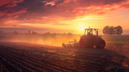 Fototapeta premium Tractor in the Sunset