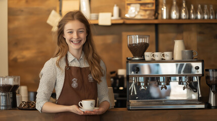 Sweet Barista Brewing Coffee. Job Profession Portrait Concept