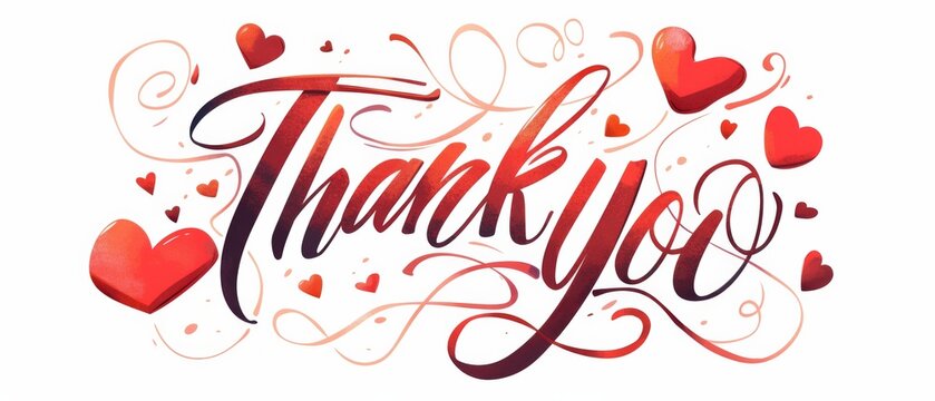 The word "Thank You" in cursive, in red on a white background with hearts