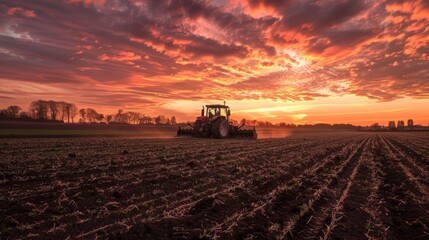 Fototapeta premium Tractor at Sunset
