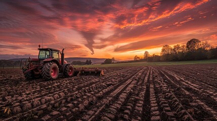 Fototapeta premium Tractor at Sunset