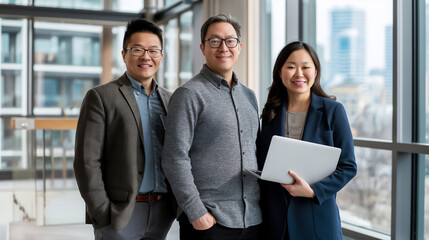 Three Business Professionals Smiling in Office