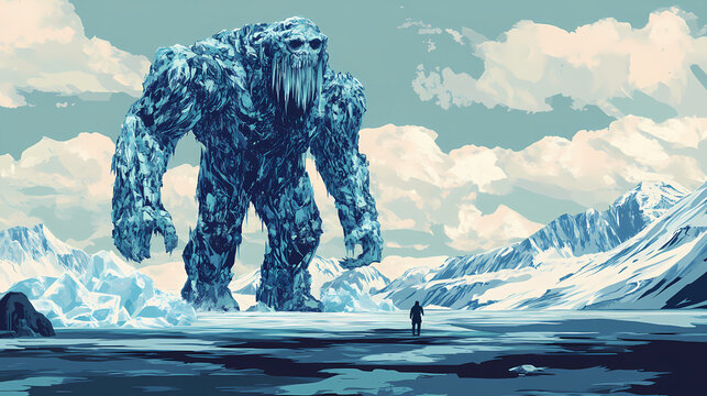 The ice titan frozen colossus guardian of the glacier illustration vector generative ai. Titanic Behemoth. Illustration