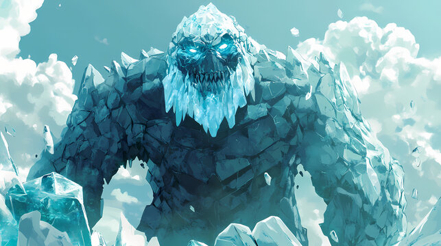 The ice titan frozen colossus guardian of the glacier illustration vector generative ai. Titanic Behemoth. Illustration