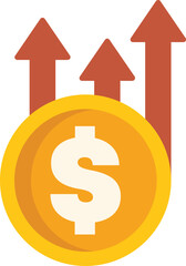 Large gold dollar coin with three upward arrows illustrating increasing profits