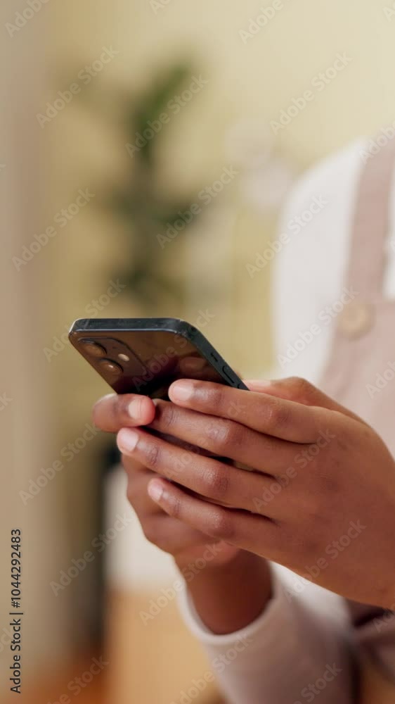 Aufkleber business, hands and woman with smartphone, typing and internet with connection. closeup, person and 