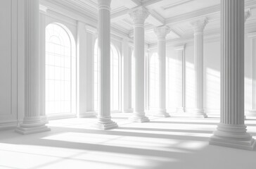 Ultra-Realistic Vector Illustration of a Bright, Empty Room with White Columns and Floor, Designed for a Modern Office Space