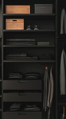 Modern Sleek Black Closet System with Stylish Hardware