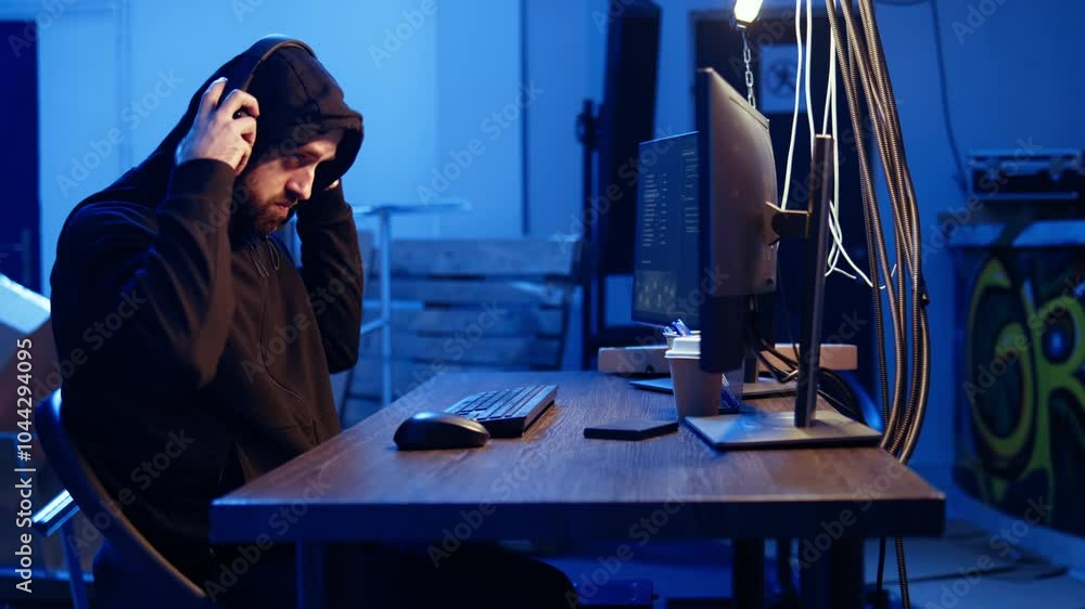 Poster hacker listens music while hiding in underground bunker and coding, stealing data from victims using