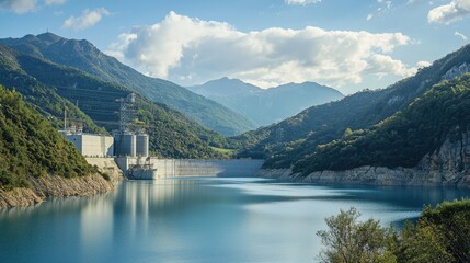 Scenic Power Plant Beside Mountain Range