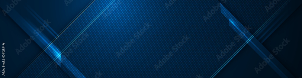 Poster vector abstract geometric shape, line, light effect on dark blue gradient color for banner, wallpape