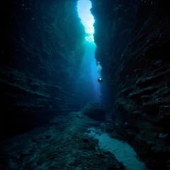 Obraz premium Mystical underwater cave with glowing sea creatures