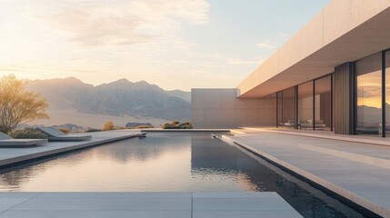 Fototapeta premium Modern Villa in Desert Landscape with Sleek Design
