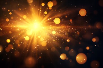 Light leaks and lens flare on a black background, with a glowing sun and lens flares