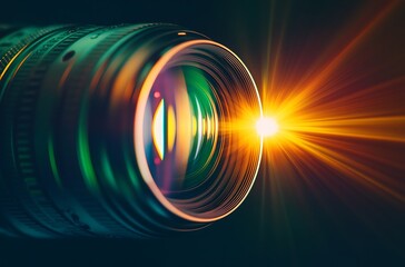 Obraz premium Light leaks and lens flare on a black background, with a glowing sun and lens flares