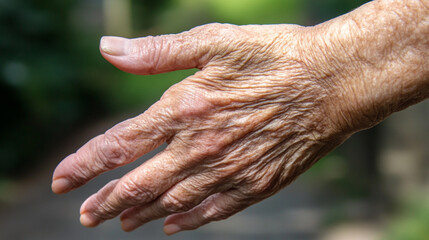 Fototapeta premium A photorealistic depiction of an elderly hand conveying wisdom and experience in natural light