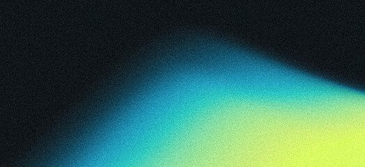 Grainy background, green yellow blue abstract glowing color gradient shape, black backdrop noise texture header poster banner cover wallpaper design