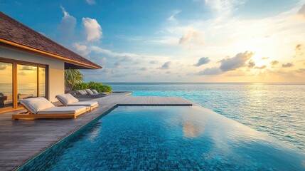 Fototapeta premium Luxurious Villa with Infinity Pool and Floating Deck
